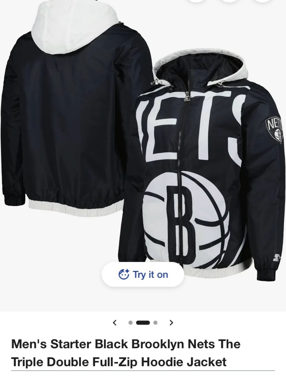 STARTER Black and White Brooklyn Nets men’s Full-Zip light puffer